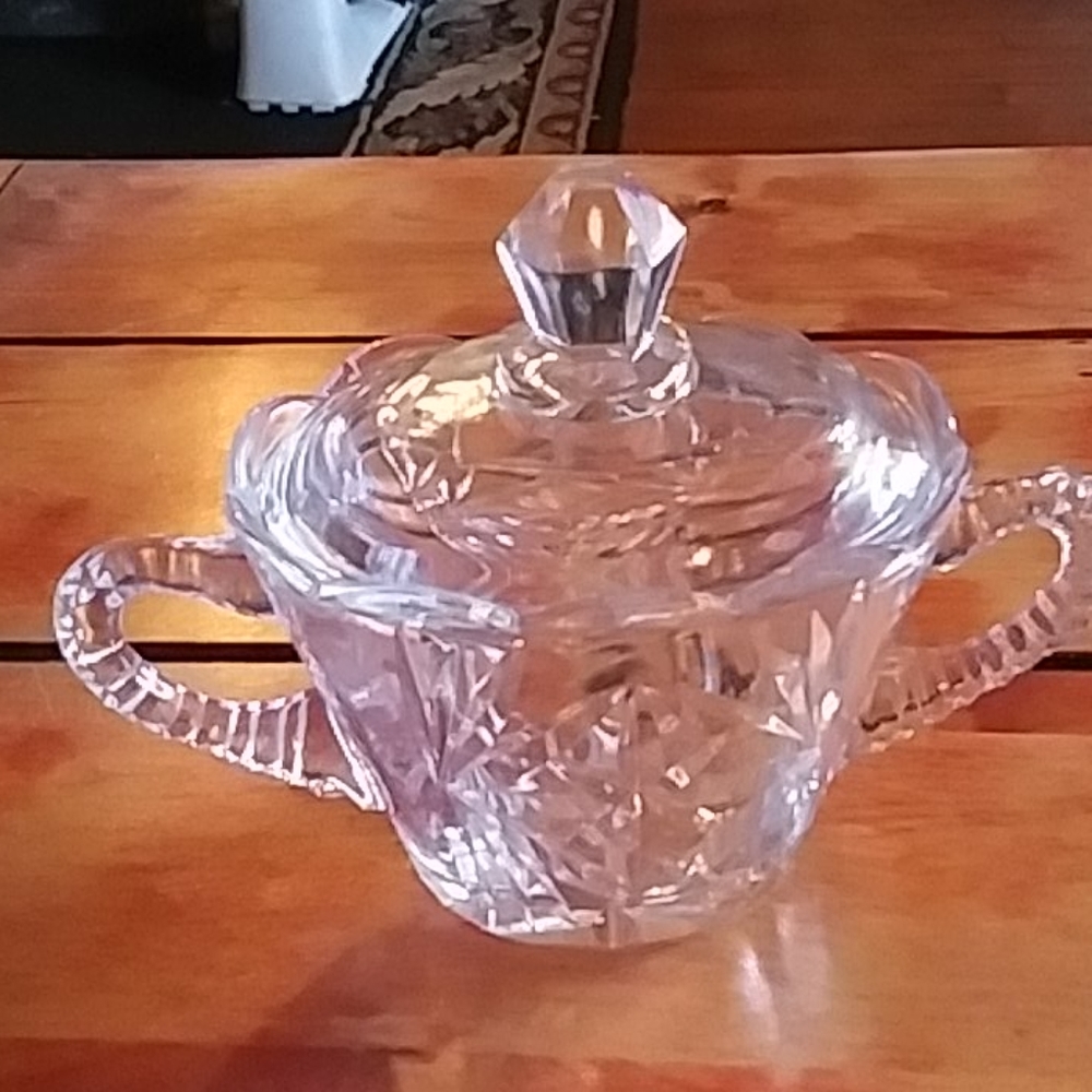 Lead crystal 2 handled sugar bowl